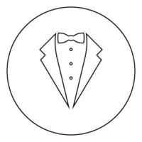 Symbol service dinner jacket bow Tuxedo concept Tux sign Butler gentleman idea Waiter suit icon in circle round outline black color vector illustration flat style image