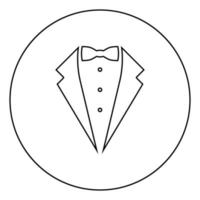 Symbol service dinner jacket bow Tuxedo concept Tux sign Butler gentleman idea Waiter suit icon in circle round outline black color vector illustration flat style image