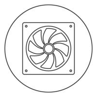 ventilador para procesador de computadora enfriador cpu sistema de enfriamiento ventilador icono en círculo contorno redondo color negro vector ilustración imagen de estilo plano