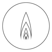 Flame icon in circle round outline black color vector illustration flat style image