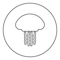 Jellyfish medusa marine animal underwater icon in circle round black color vector illustration solid outline style image