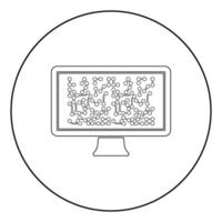 Screen with the scheme Technology concept icon in circle round outline black color vector illustration flat style image