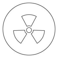 símbolo de radiactividad icono de signo nuclear en círculo contorno redondo color negro ilustración vectorial imagen de estilo plano vector