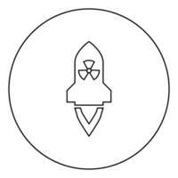 Atomic rocket flying Nuclear missile weapons Radioactive bomb Military concept icon in circle round outline black color vector illustration flat style image