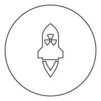 Atomic rocket flying Nuclear missile weapons Radioactive bomb Military concept icon in circle round outline black color vector illustration flat style image