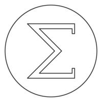 sigma símbolo griego letra mayúscula icono de fuente en mayúsculas en círculo contorno redondo color negro ilustración vectorial imagen de estilo plano