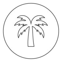 Palm tree silhouette Island concept icon in circle round black color vector illustration image outline contour line thin style