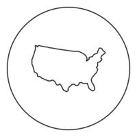 Map of America United Stated USA icon in circle round black color vector illustration image outline contour line thin style