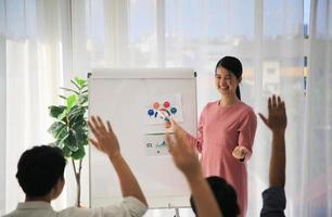 Group of business people collaborating in office or Multiethnic business people in meeting. photo