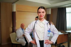 Nurse and doctor team ready for work day photo