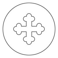 Cross trefoil shamrock Cross monogram Religious cross icon in circle round outline black color vector illustration flat style image