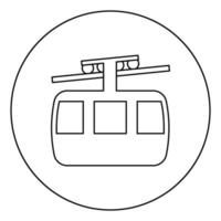 funicular vía aérea teleférico telesilla montaña resort transporte aéreo turismo teleférico viaje cabina icono en círculo contorno redondo color negro vector ilustración estilo plano imagen
