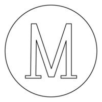 mu símbolo griego letra mayúscula icono de fuente en mayúscula en círculo contorno redondo color negro ilustración vectorial imagen de estilo plano