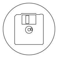 Diskette floppy disk storage concept icon in circle round black color vector illustration image outline contour line thin style