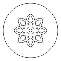 átomo icono de signo molecular en círculo redondo color negro vector ilustración imagen contorno línea de contorno estilo delgado