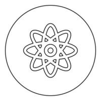 Atom molecular sign icon in circle round black color vector illustration image outline contour line thin style