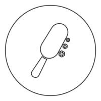 hielo de chocolate en palo icono de confección esquimal en círculo redondo color negro vector ilustración imagen contorno línea de contorno estilo delgado