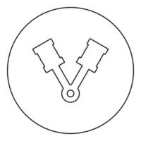 Pistons of engine two items with rods aligned for car crankshaft cylinder camshaft icon in circle round black color vector illustration image outline contour line thin style