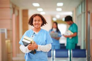 International doctor team. Hospital medical staff. Mixed race Asian and Caucasian doctor and nurse meeting. Clinic and stethoscope. photo