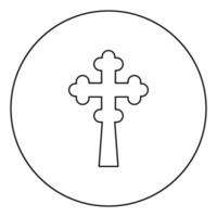 Cross trefoil shamrock on church cupola domical with cut Cross monogram Religious cross icon in circle round outline black color vector illustration flat style image