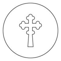 Cross trefoil shamrock on church cupola domical with cut Cross monogram Religious cross icon in circle round outline black color vector illustration flat style image