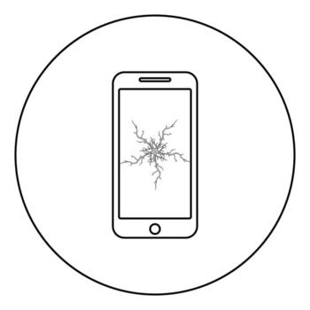 Smartphone with crash touch screen icon in circle round outline black color vector illustration flat style image