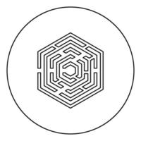 Hexagonal Maze Hexagon maze Labyrinth with six corner icon in circle round outline black color vector illustration flat style image