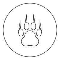 Print animal paw with claws Foot icon in circle round black color vector illustration image outline contour line thin style