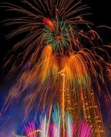 Colourful New Years Fireworks Display lighting up the night sky at Chao Phraya river.  as New Year Day,