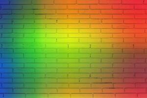 Colored rainbow of grunge wall background. Idea of colorful painted old vintage grungy brick wall texture. photo