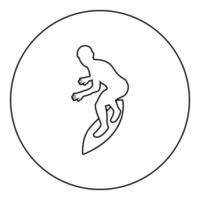 Surfer on surferboard icon black color in round circle vector