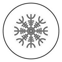 Helm of awe aegishjalmur or egishjalmur icon outline black color vector in circle round illustration flat style image