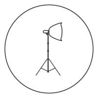 Spotlight on tripod Light projector Softbox on tripod Tripod light Equipment for professional photography Theater light icon in circle round outline black color vector illustration flat style image