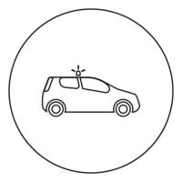 Security car Police car Car with siren icon in circle round outline black color vector illustration flat style image