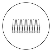 Bullets in row belt Machine gun cartridges Bandoleer War concept icon in circle round outline black color vector illustration flat style image
