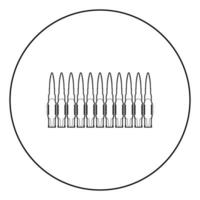 balas en fila cinturón ametralladora cartuchos bandoleer guerra concepto icono en círculo contorno redondo color negro vector ilustración imagen de estilo plano