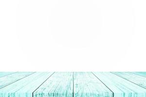 Empty blue wooden table top on white background. For product display or design. photo