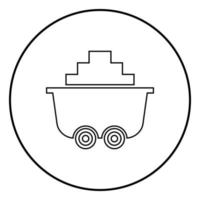 carro de mina o carro de carbón icono color negro en círculo redondo vector