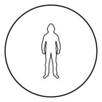 Man in the hood concept danger silhouette front side icon black color illustration in circle round vector