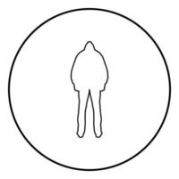 Man in the hood concept danger silhouette back side icon black color illustration in circle round vector