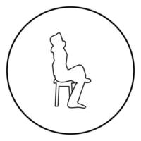 Man sitting pose with hands behinds head Young man sits on a chair with his leg thrown silhouette icon black color illustration in circle round vector