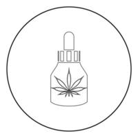 aceite medicinal de marihuana a marihuana cbd icono de matraz de granja de cannabis en círculo contorno redondo color negro vector ilustración imagen de estilo plano