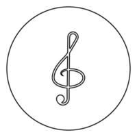 Treble clef icon in circle round outline black color vector illustration flat style image