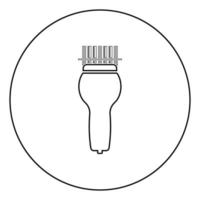 Scanning barcode with hand scanner icon in circle round outline black color vector illustration flat style image