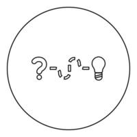 Concept of finding solution to the issue Question and path to the light bulb Searching for Innovation icon in circle round black color vector illustration solid outline style image