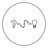 Concept of finding solution to the issue Question and path to the light bulb Searching for Innovation icon in circle round black color vector illustration solid outline style image