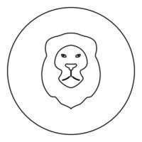 Lion Animal Wild cat head icon in circle round black color vector illustration image outline contour line thin style