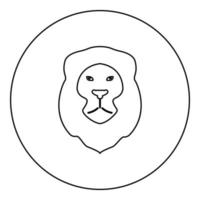 Lion Animal Wild cat head icon in circle round black color vector illustration image outline contour line thin style