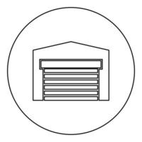 puerta de garaje para coche persiana enrollable hangar almacén icono en círculo redondo color negro vector ilustración imagen contorno línea de contorno estilo delgado