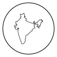 mapa de india icono color negro en círculo redondo vector